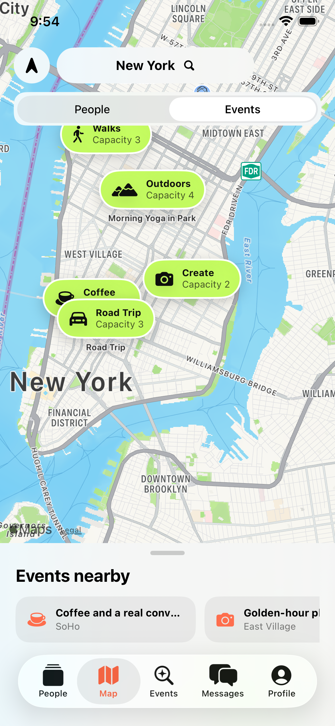 Razam Events map with the Road Trip marker